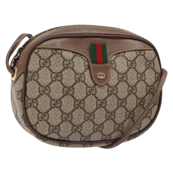 GUCCI GG Supreme Web Sherry Line Bag PVC Beige Gold 007 58 6112 Auth BA4386 - Picture 1 of 16
